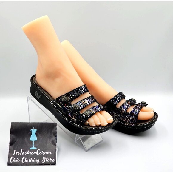 Alegria Women's Black Iridescent Leather Kacee Magnetic Sandals Sz 5.5 2320 - Picture 4 of 16